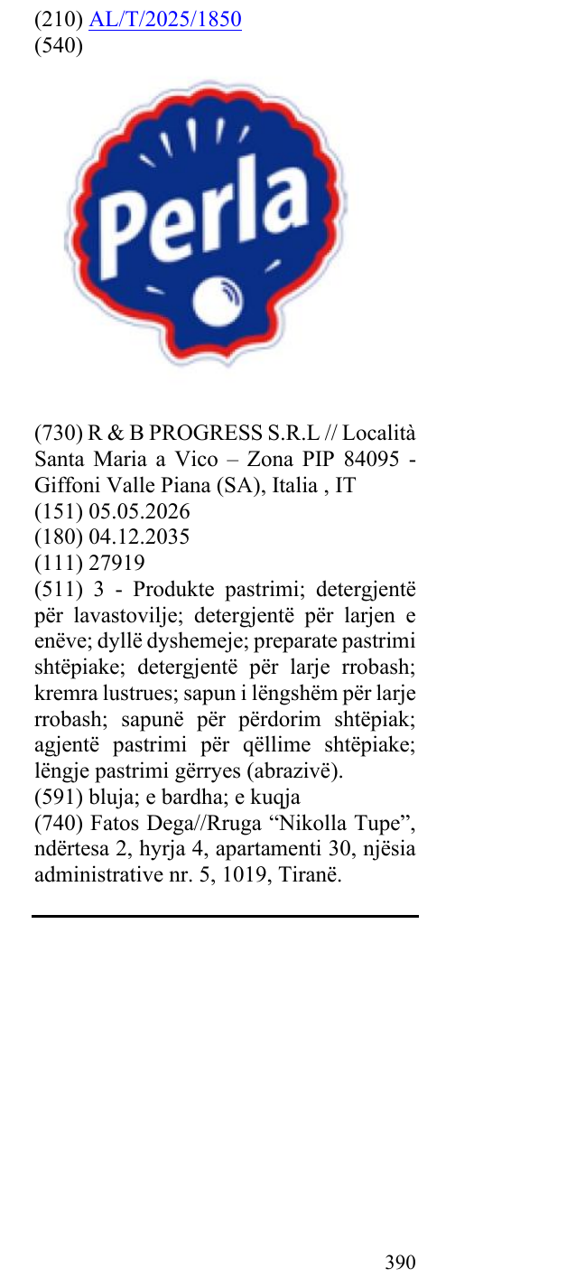 Zëri i markës Perla në buletin