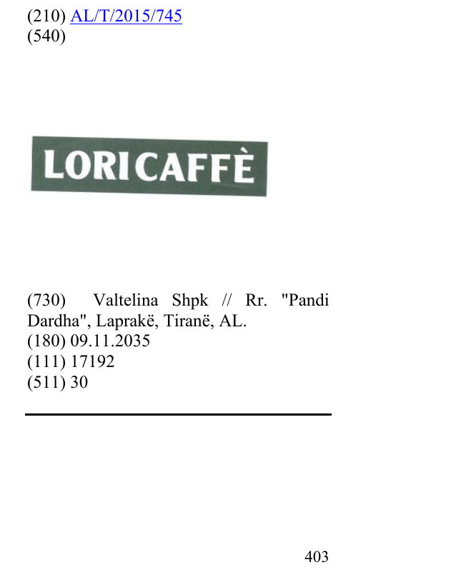 Zëri i markës LoriCaffè në buletin