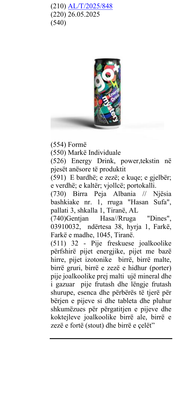 Zëri i markës Energy Drink, power,tekstin në pjesët anësore të produktit në buletin