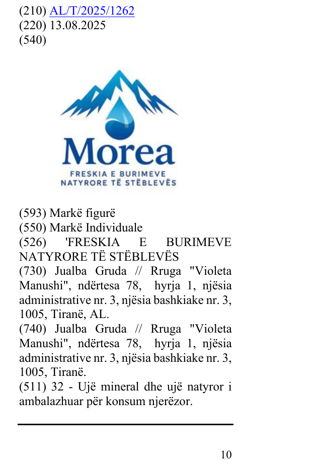 Zëri i markës 'FRESKIA E BURIMEVE NATYRORE TË STËBLEVËS në buletin