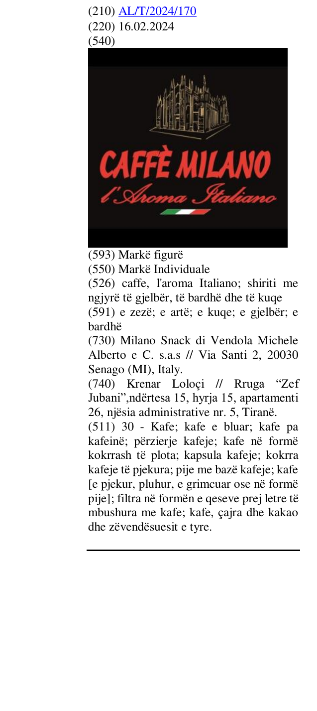 Zëri i markës caffe, l'aroma Italiano; shiriti me ngjyrë të gjelbër, të bardhë dhe të kuqe në buletin