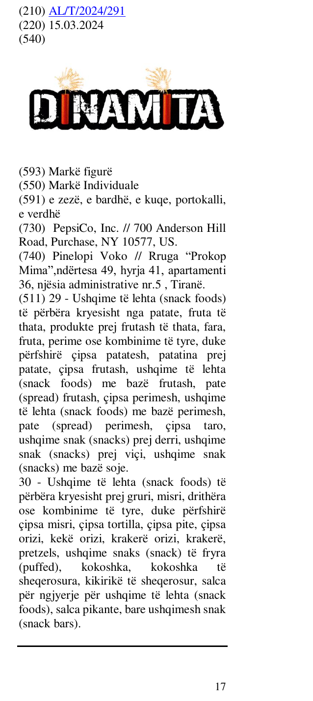 Zëri i markës DINAMITA në buletin