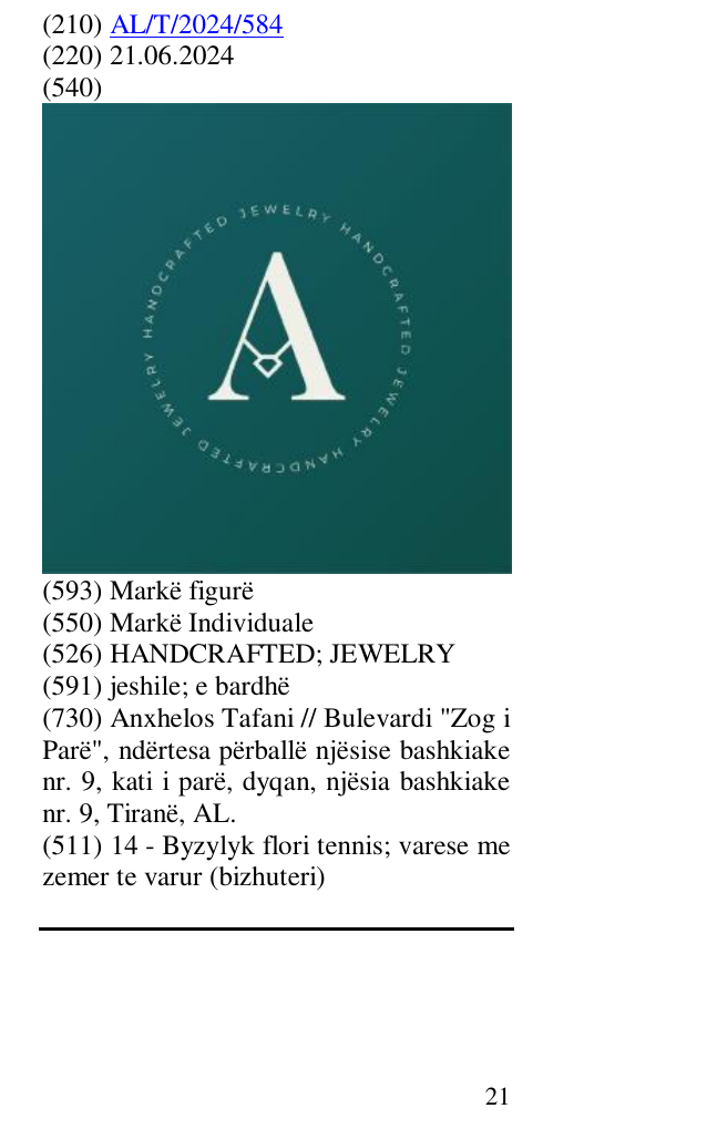 Zëri i markës HANDCRAFTED; JEWELRY në buletin