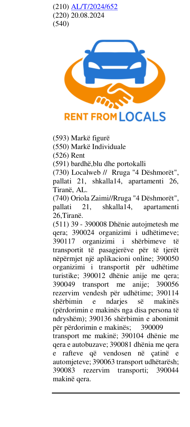 Zëri i markës Rent në buletin