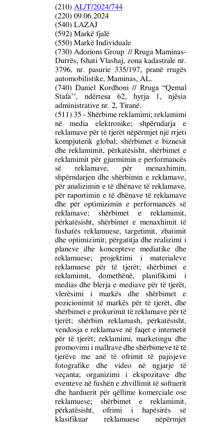 Zëri i markës LAZAJ në buletin