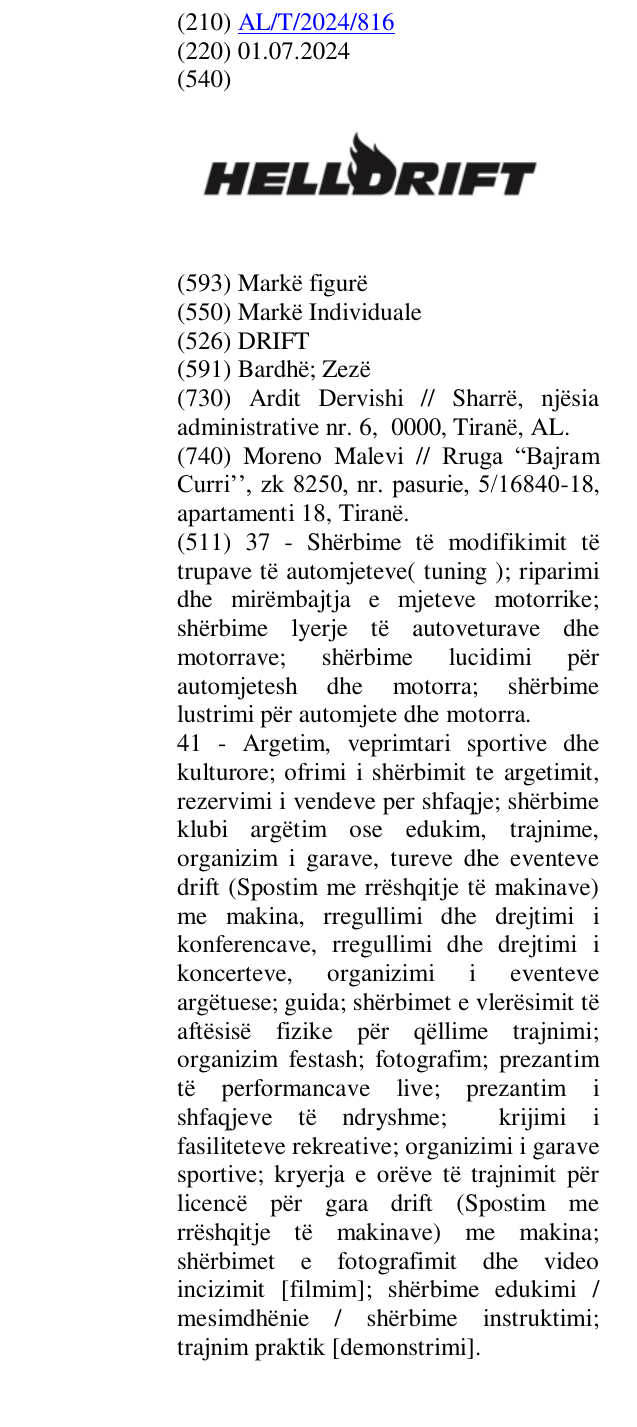 Zëri i markës DRIFT në buletin