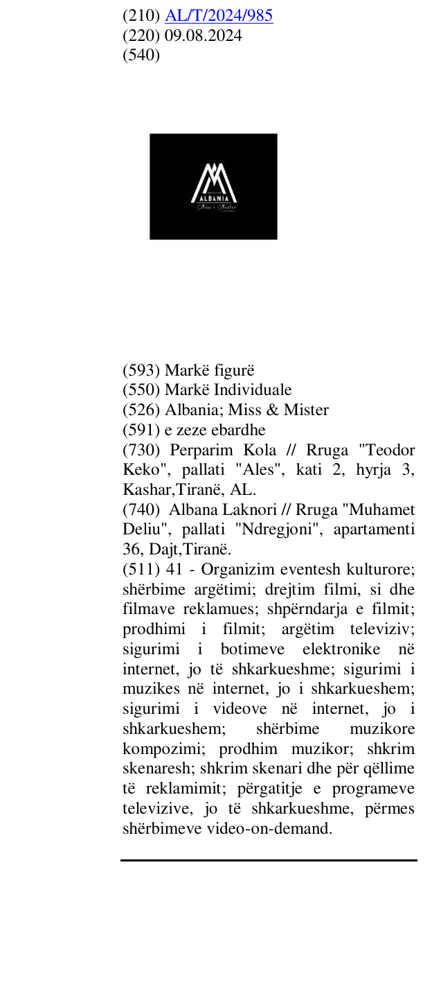 Zëri i markës Albania; Miss & Mister në buletin