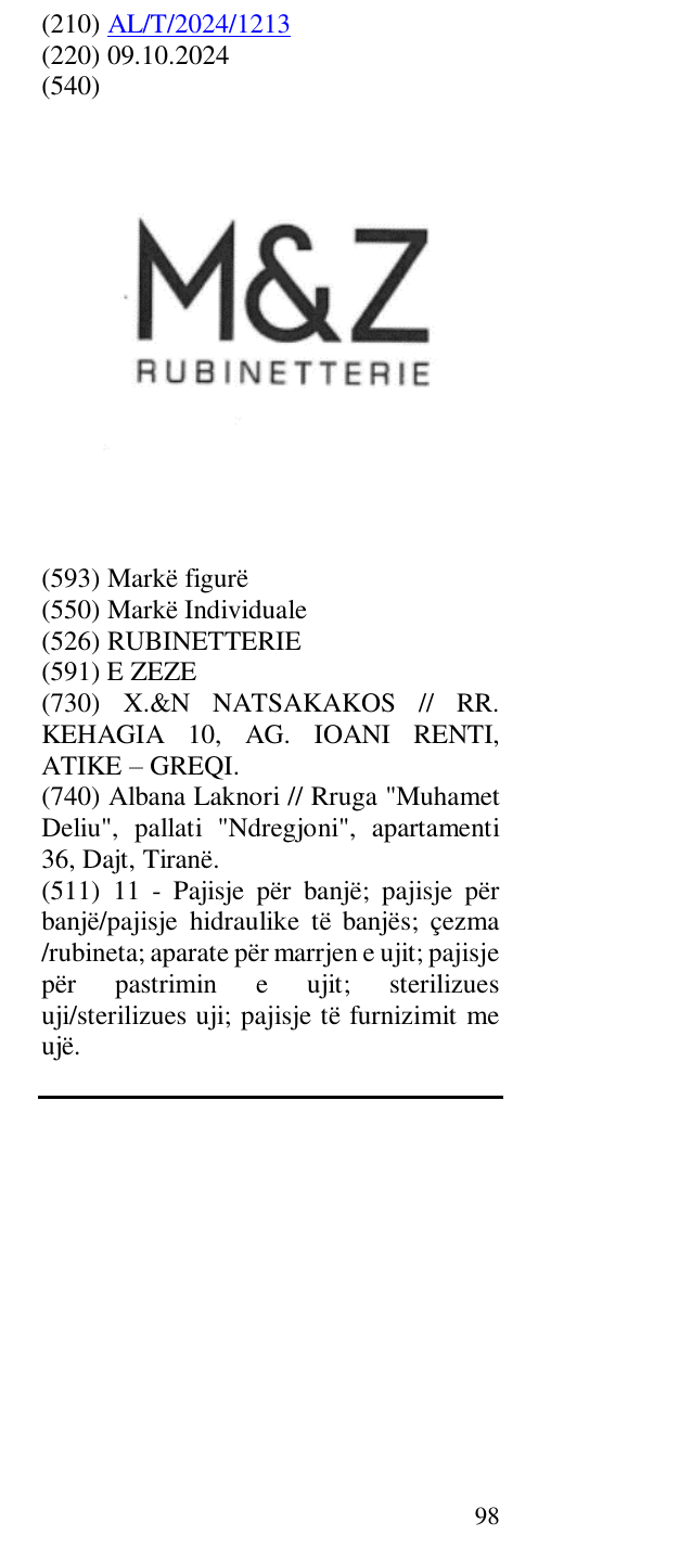 Zëri i markës RUBINETTERIE në buletin