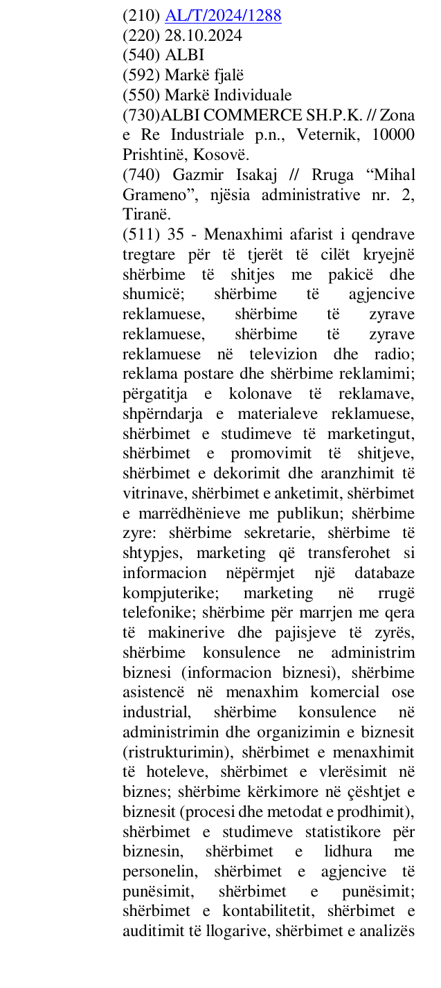 Zëri i markës ALBI në buletin