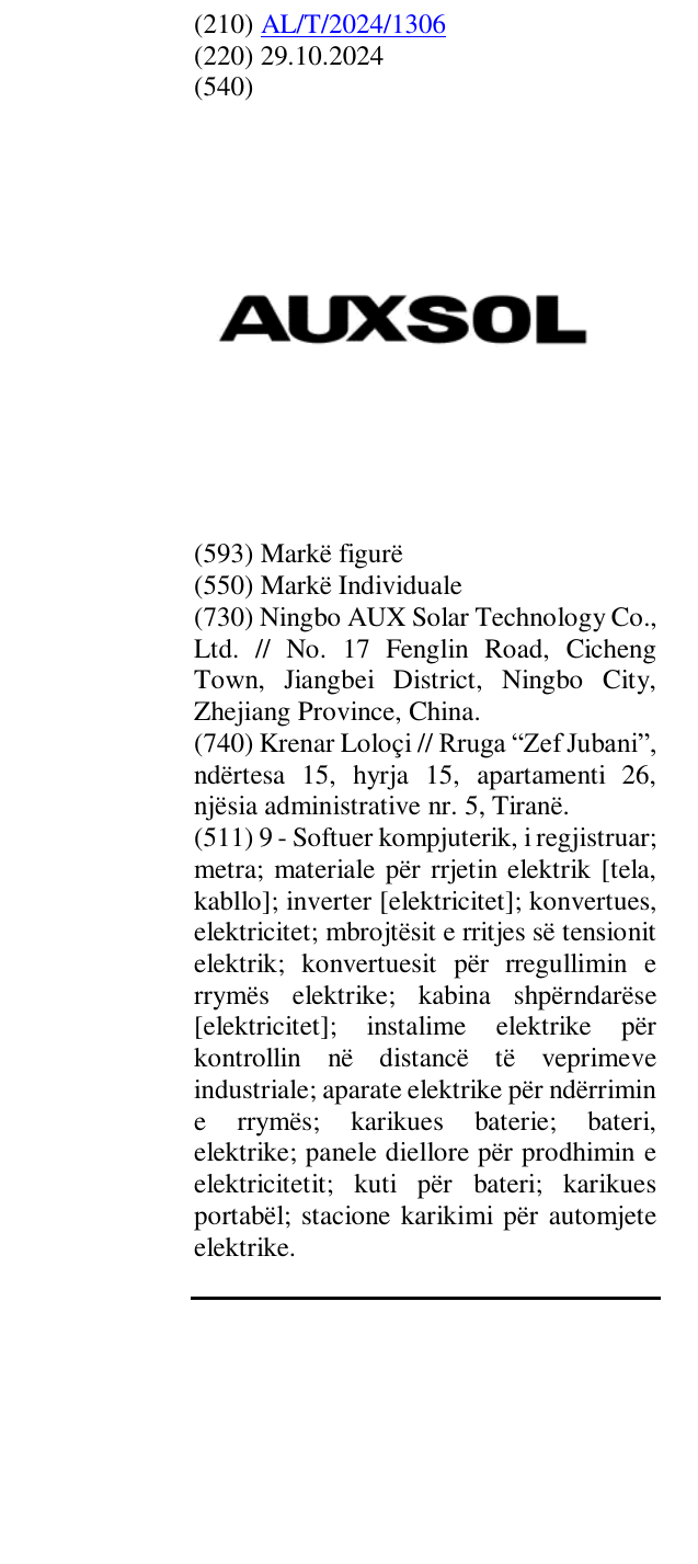 Zëri i markës AUXSOL në buletin