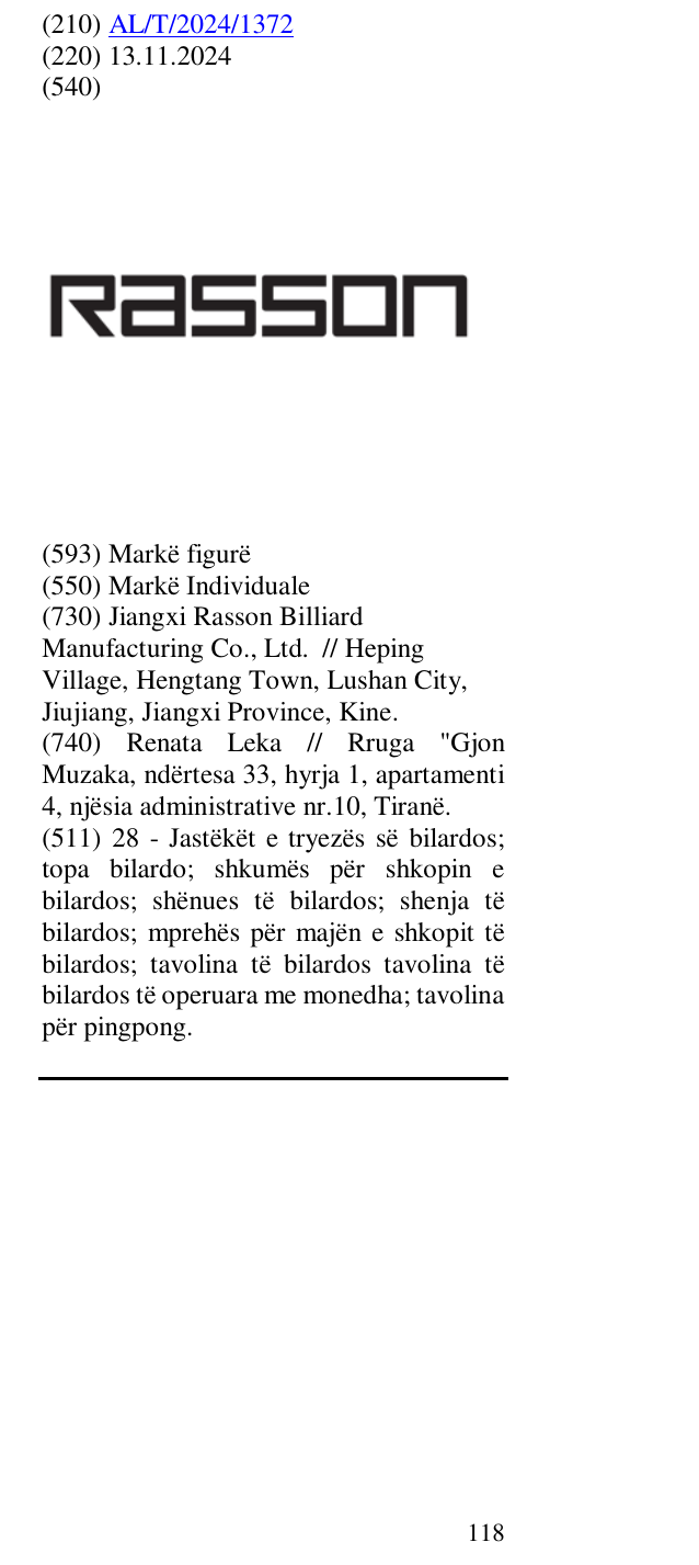 Zëri i markës RASSON në buletin