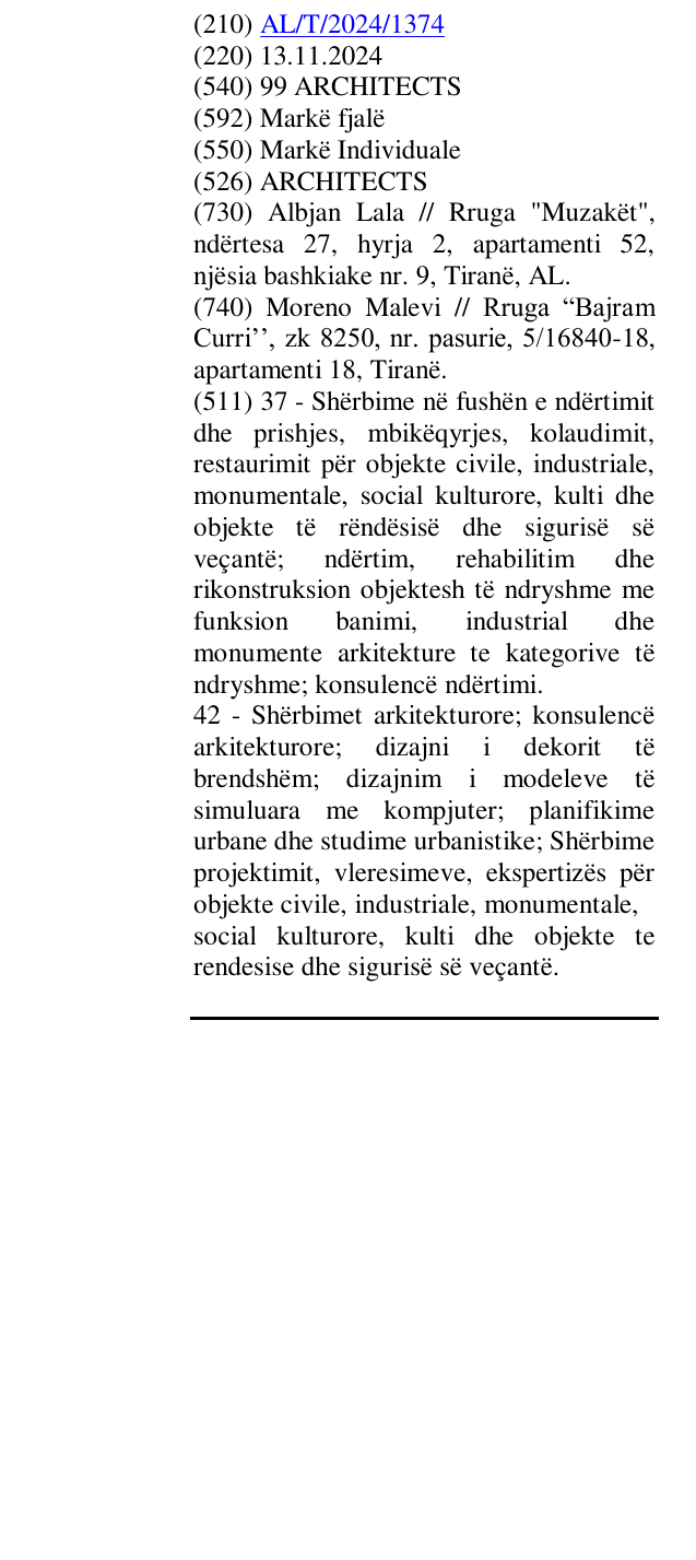 Zëri i markës 99 ARCHITECTS në buletin