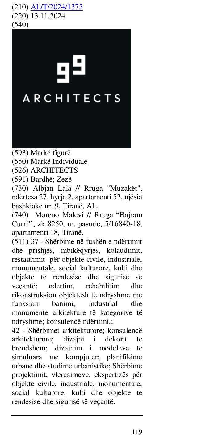Zëri i markës ARCHITECTS në buletin