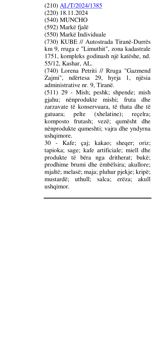 Zëri i markës MUNCHO në buletin
