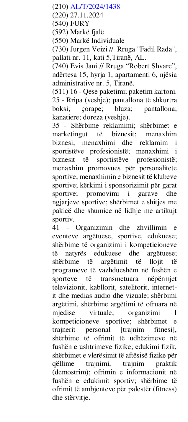 Zëri i markës FURY në buletin