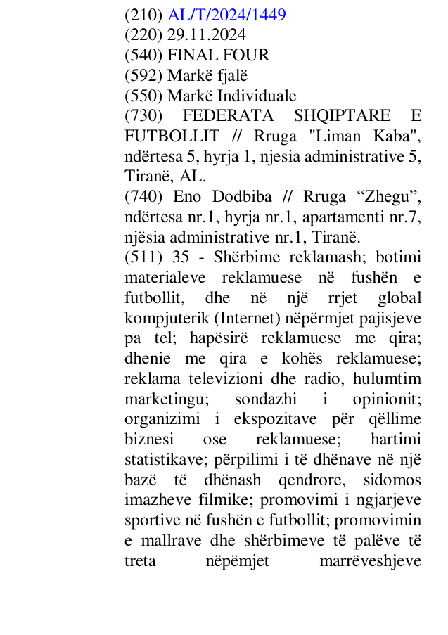Zëri i markës FINAL FOUR në buletin