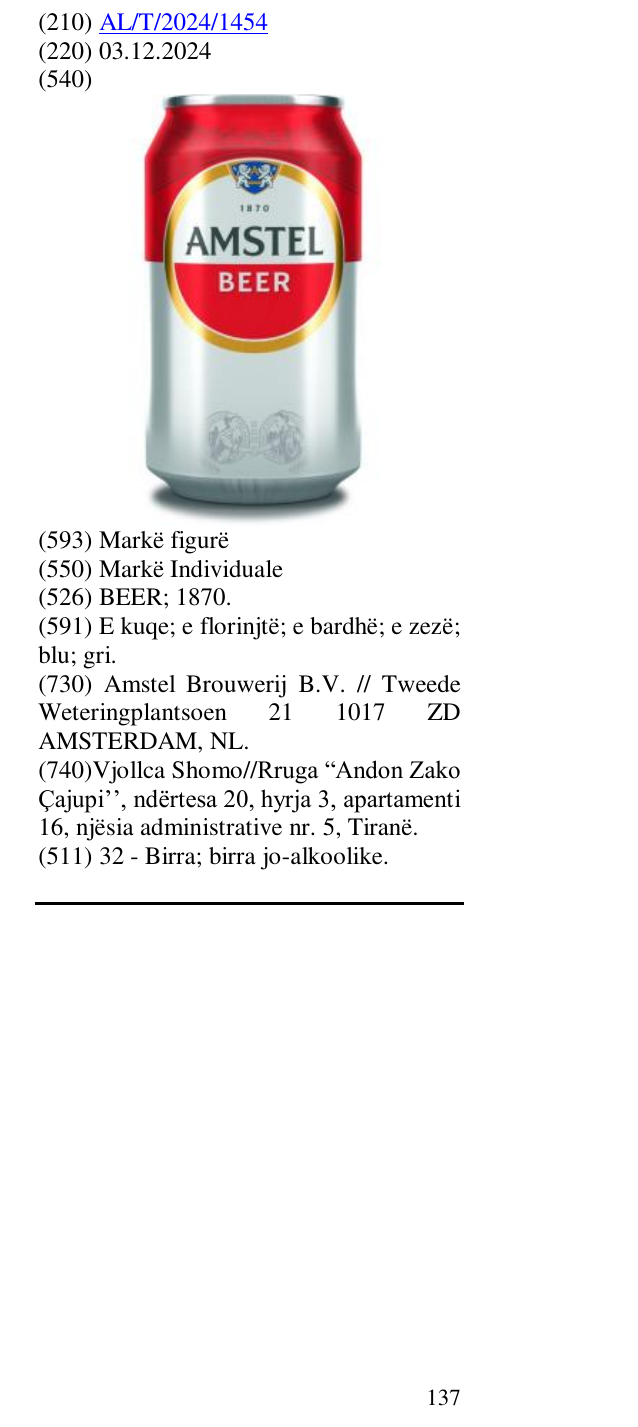 Zëri i markës BEER; 1870. në buletin