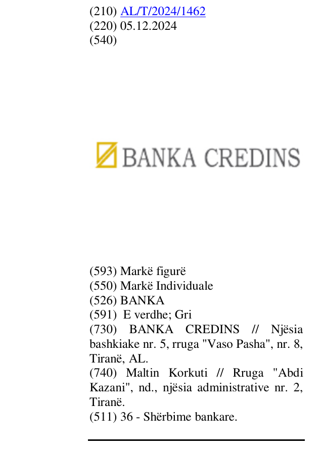 Zëri i markës BANKA në buletin