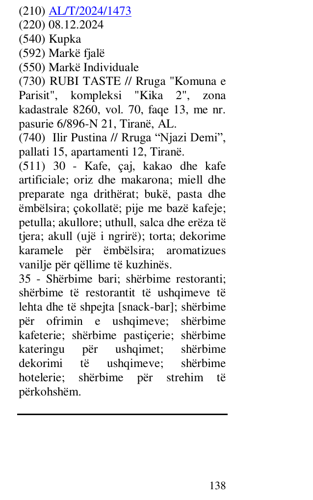 Zëri i markës Kupka në buletin