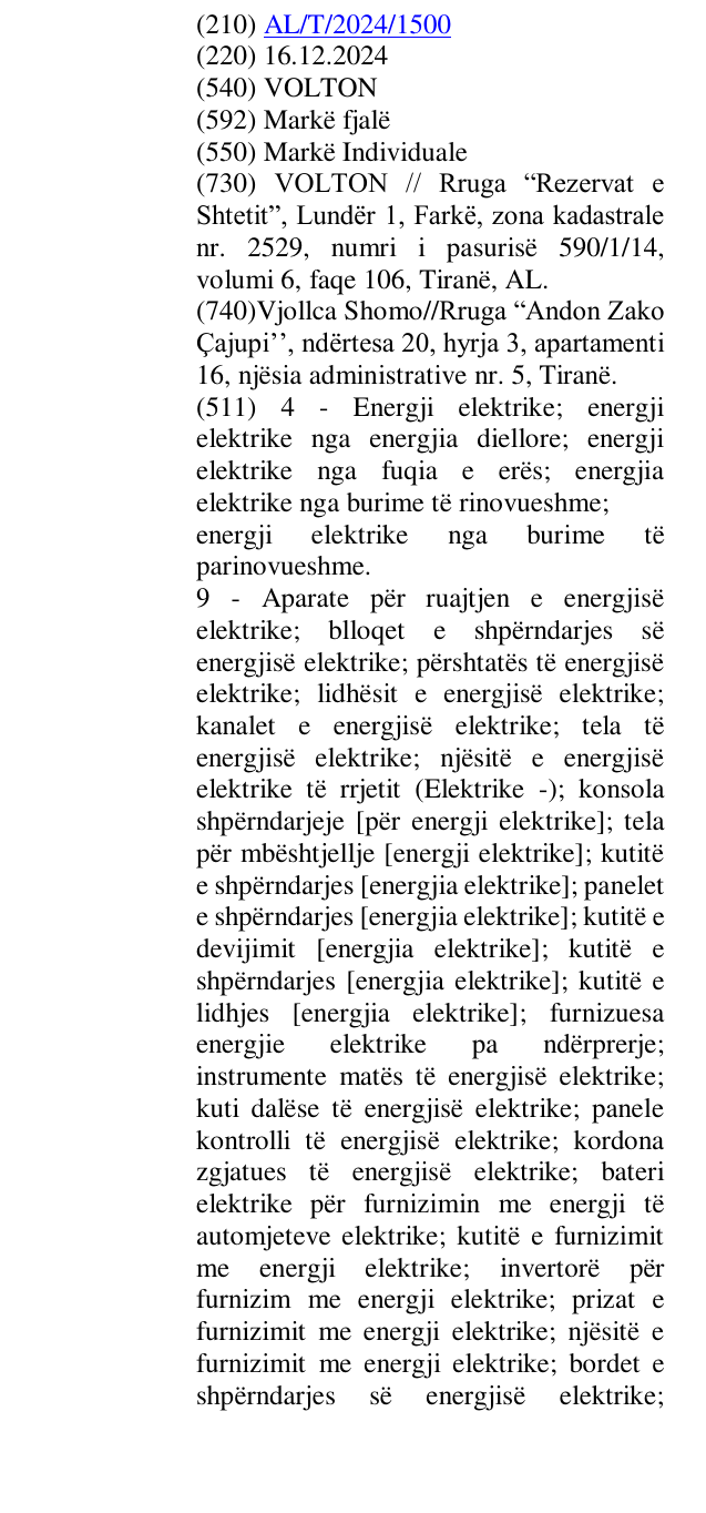 Zëri i markës VOLTON në buletin