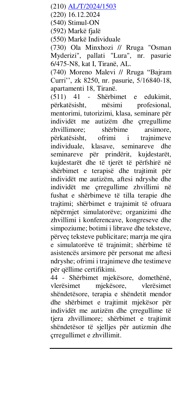 Zëri i markës Stimul-ON në buletin