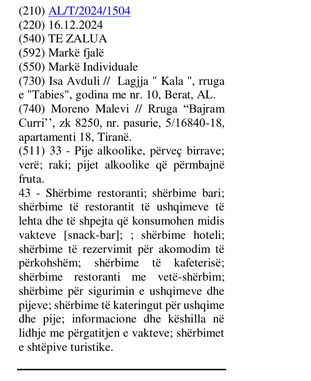 Zëri i markës TE ZALUA në buletin