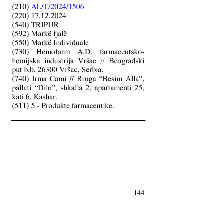 Zëri i markës TRIPUR në buletin