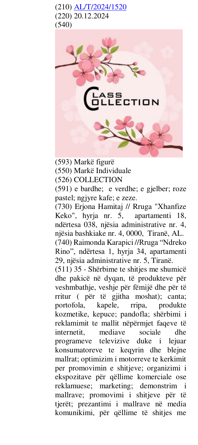 Zëri i markës COLLECTION në buletin