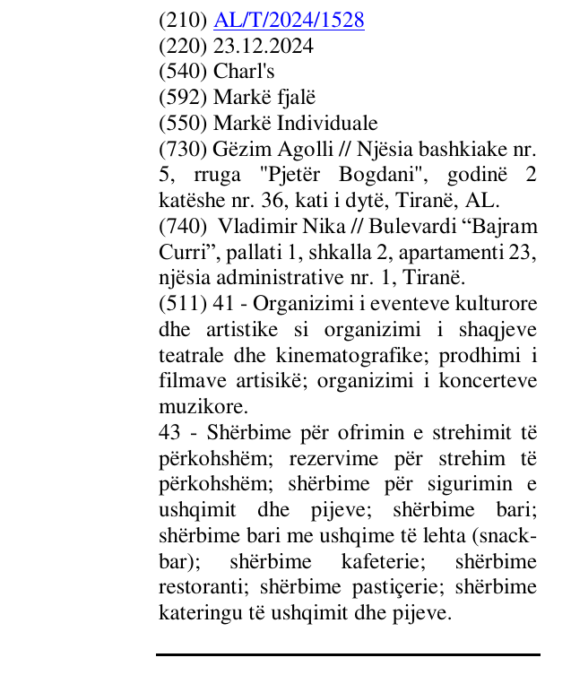 Zëri i markës Charl's në buletin