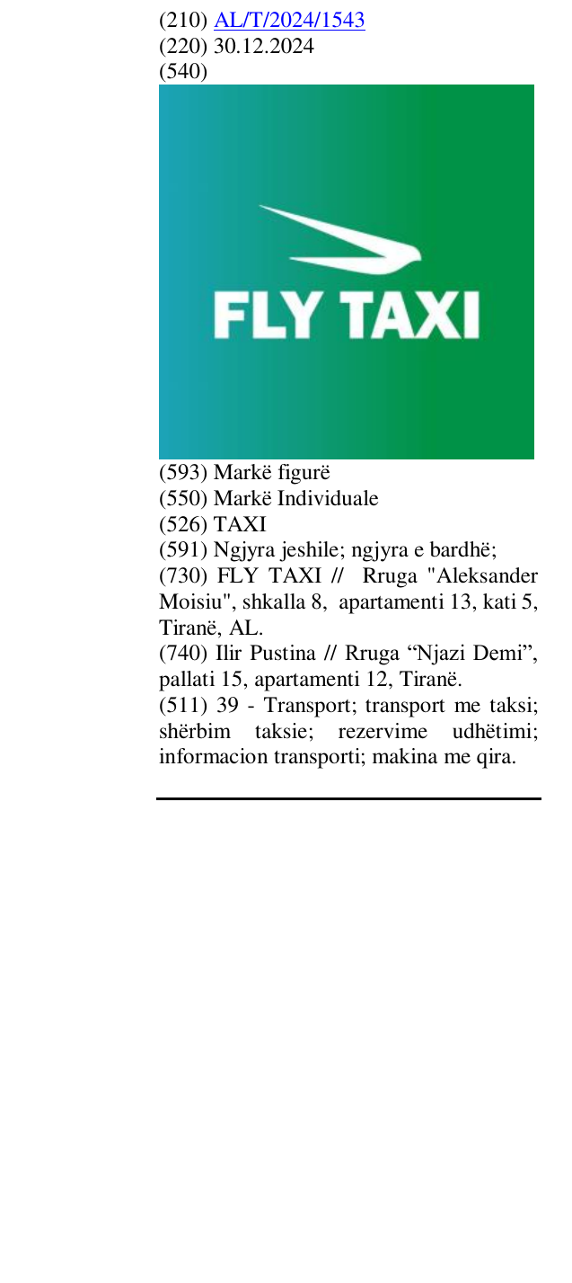Zëri i markës TAXI në buletin