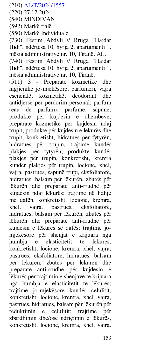 Zëri i markës MINDIVAN në buletin