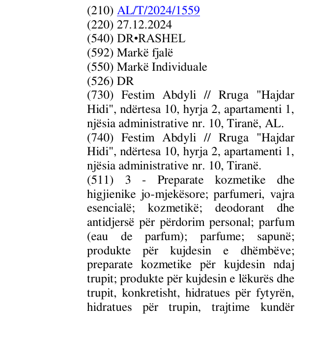 Zëri i markës DR•RASHEL në buletin