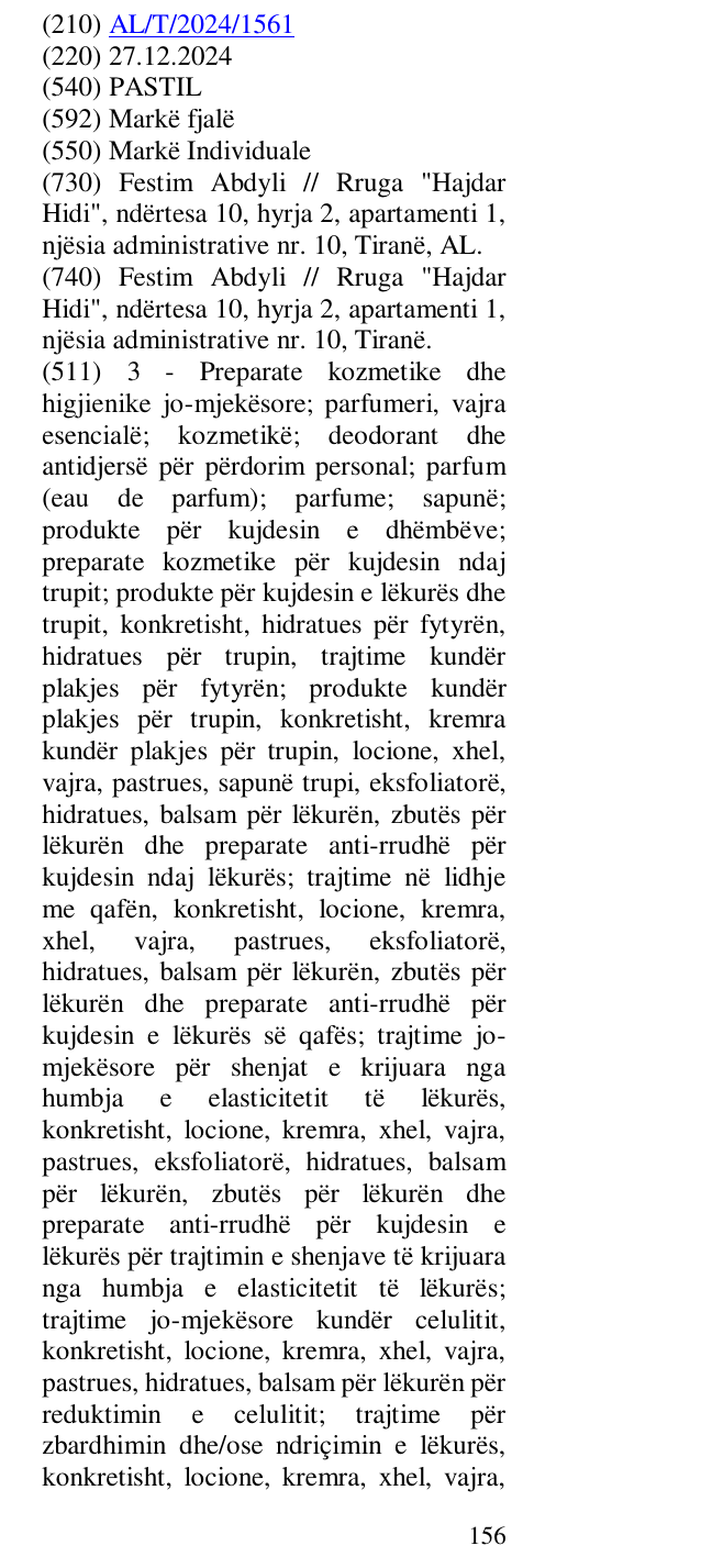 Zëri i markës PASTIL në buletin