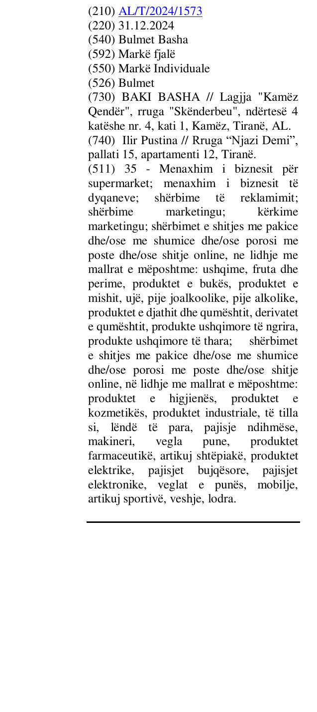 Zëri i markës Bulmet Basha në buletin