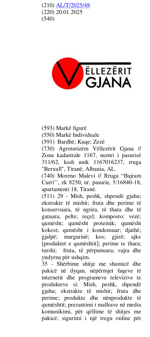 Zëri i markës VËLLEZËRIT GJANA në buletin
