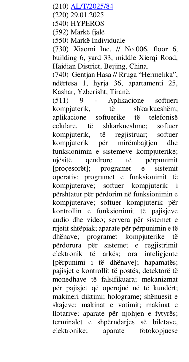 Zëri i markës HYPEROS në buletin