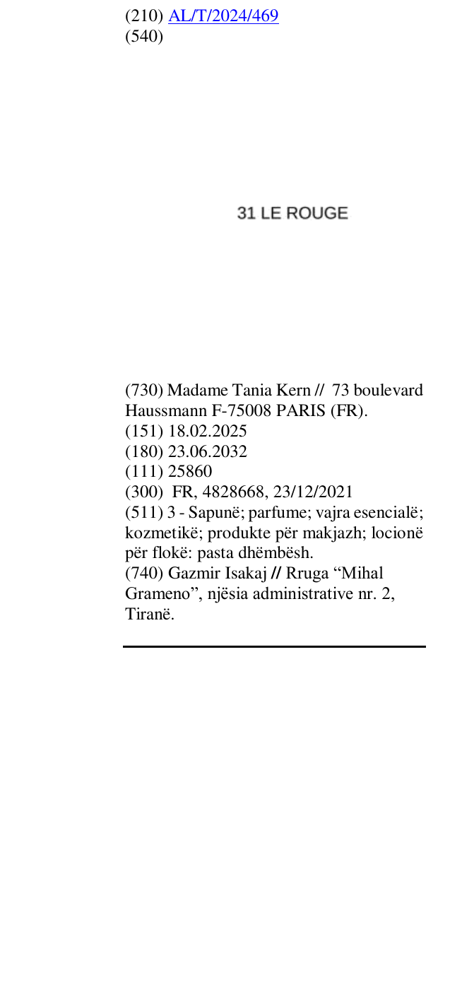 Zëri i markës 31 LE ROUGE në buletin