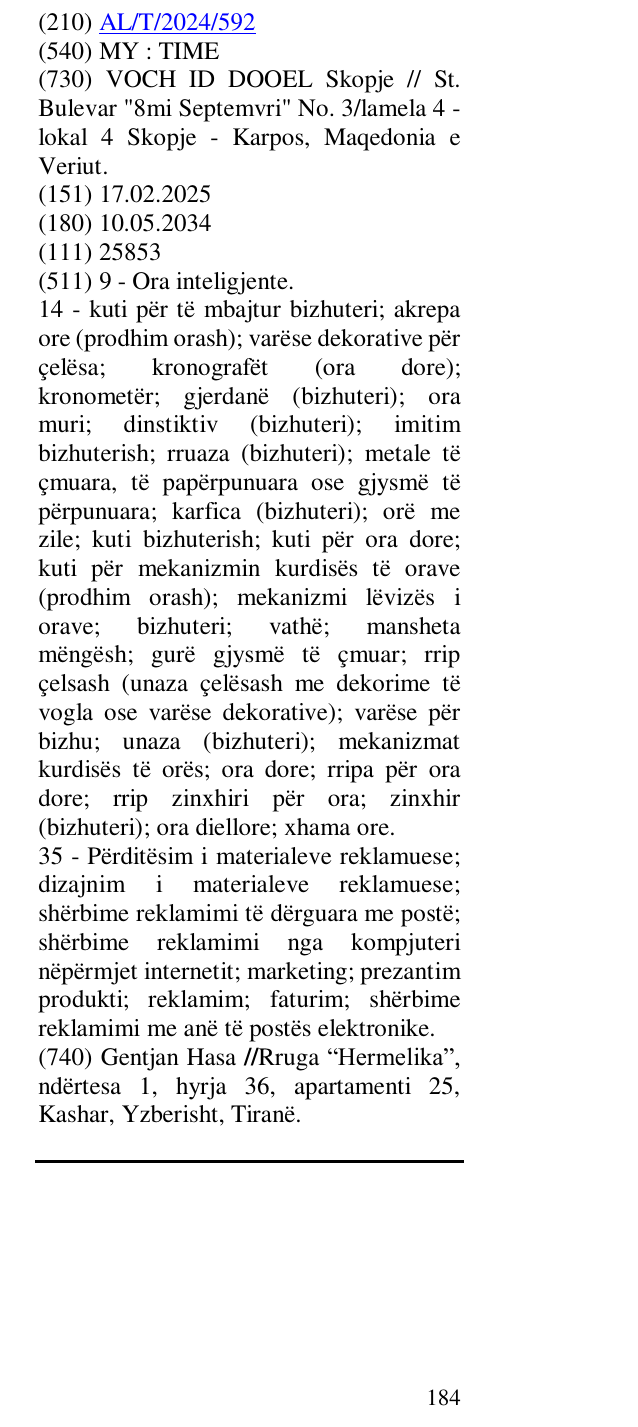 Zëri i markës MY : TIME në buletin