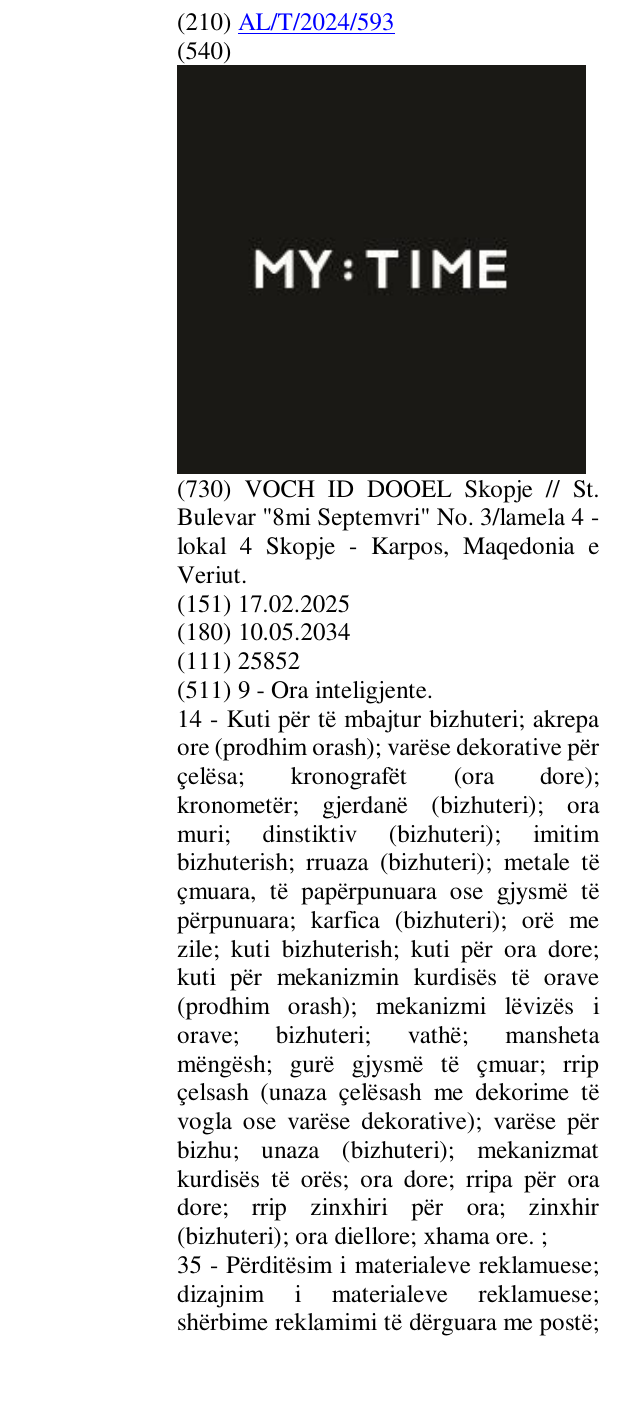 Zëri i markës MY : TIME në buletin