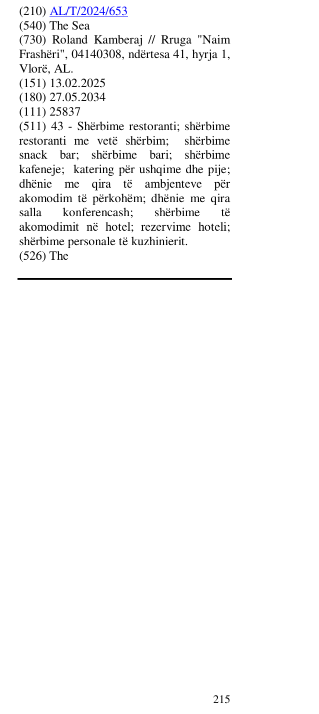 Zëri i markës The Sea në buletin