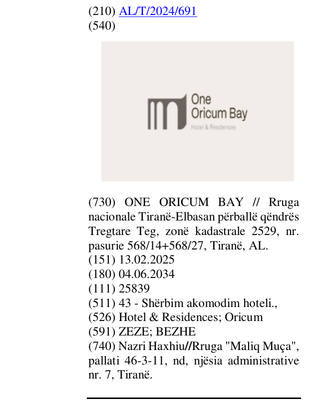 Zëri i markës Hotel & Residences; Oricum në buletin