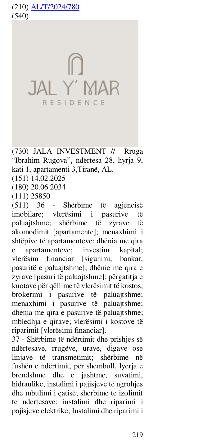 Zëri i markës RESIDENCE në buletin
