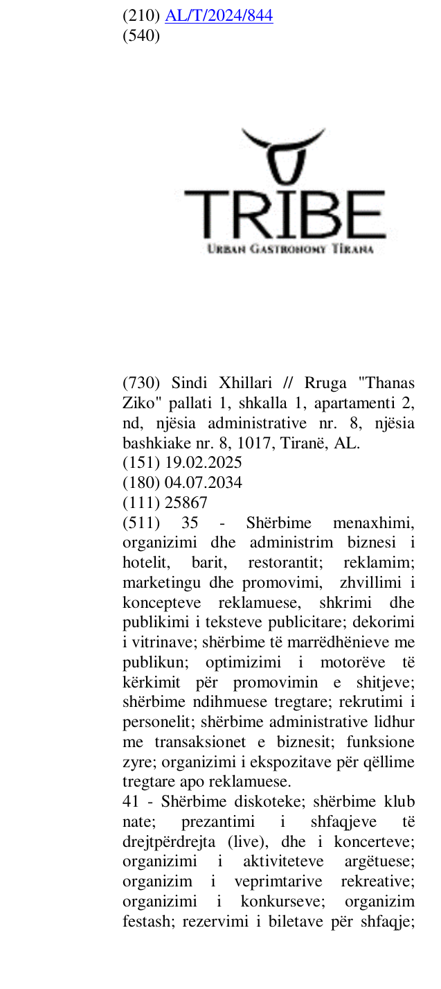 Zëri i markës Urban Gastronomy Tirana në buletin