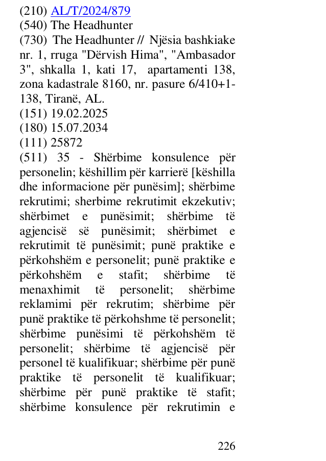 Zëri i markës The Headhunter në buletin