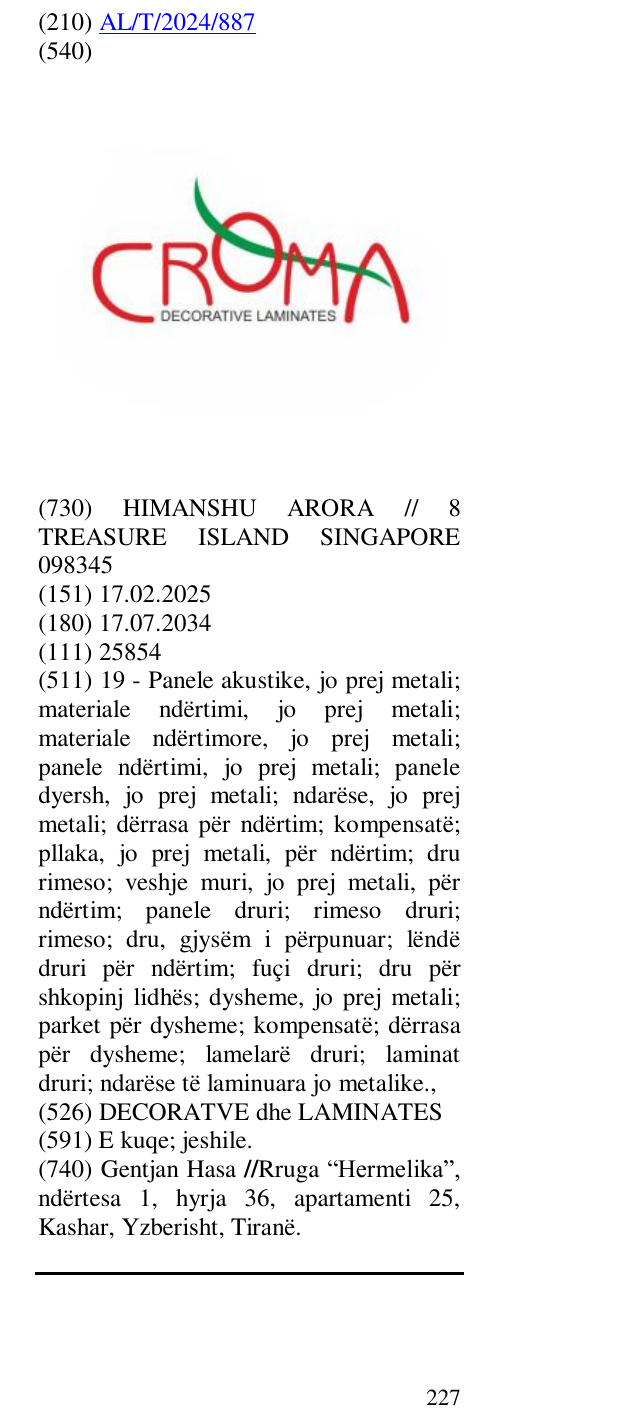 Zëri i markës DECORATVE dhe LAMINATES në buletin
