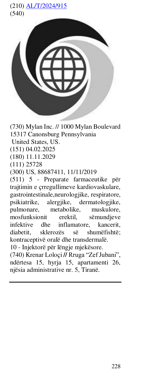 Zëri i markës AL/T/2024/915 në buletin
