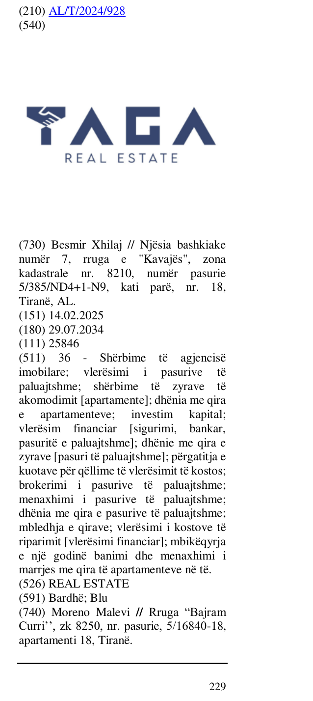 Zëri i markës REAL ESTATE në buletin