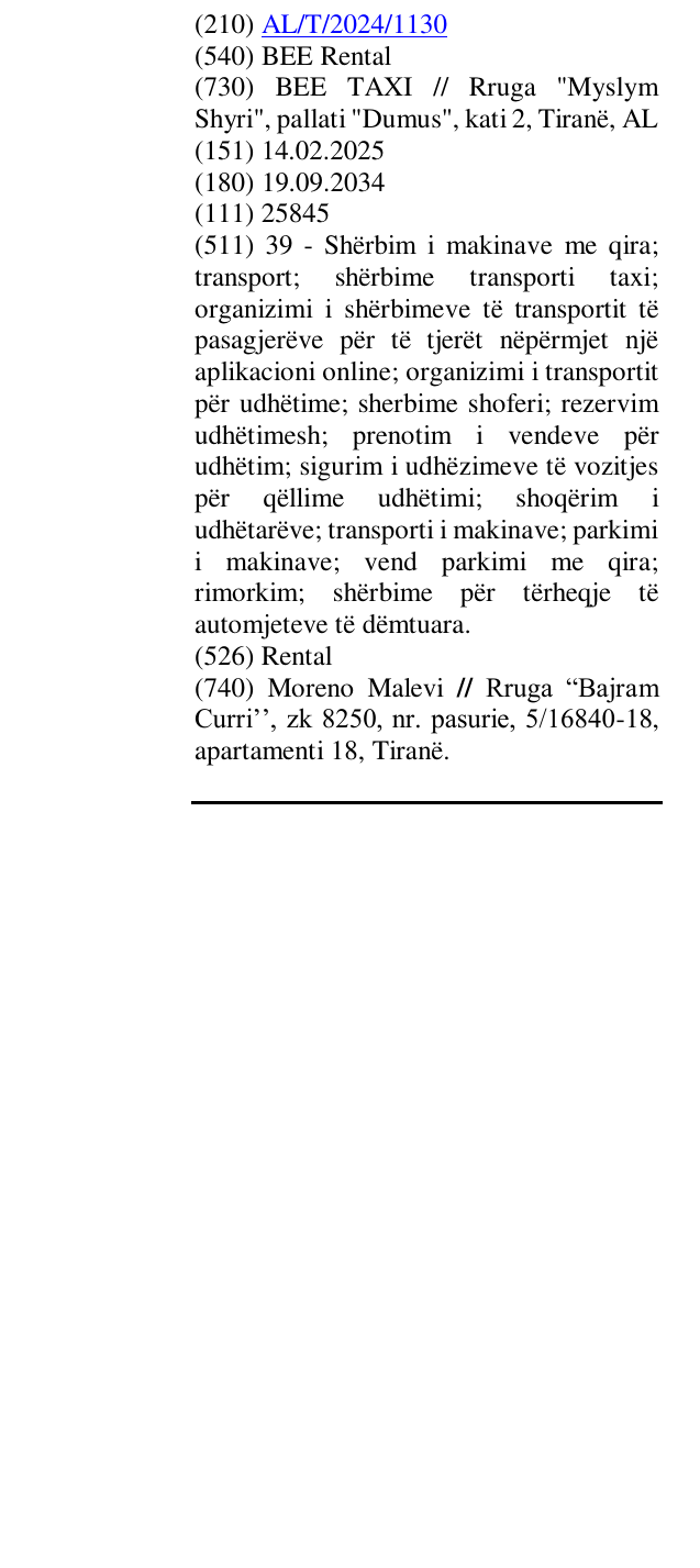 Zëri i markës BEE Rental në buletin