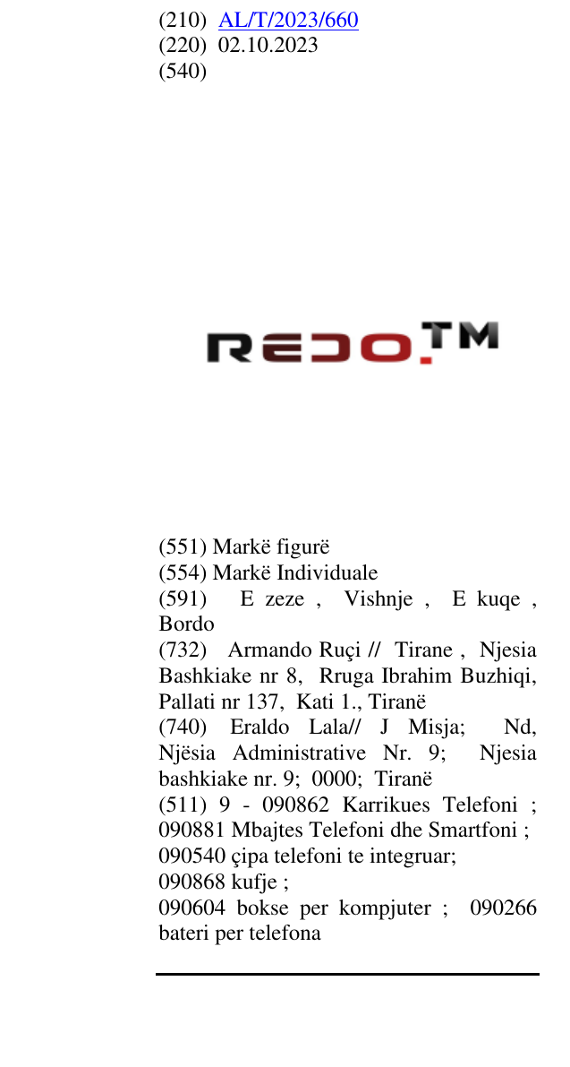 Zëri i markës Redo. TM në buletin