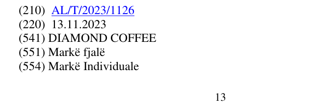 Zëri i markës COFFEE në buletin